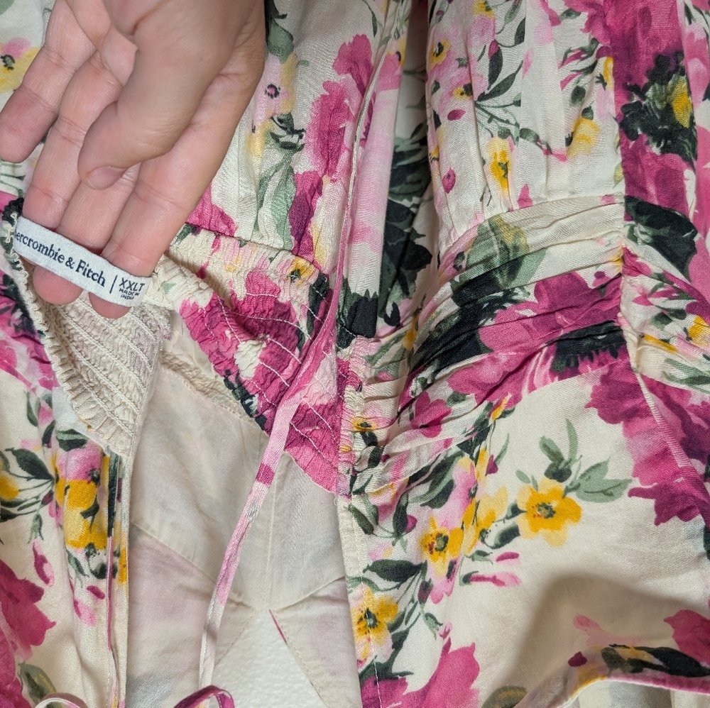 Abercrombie & Fitch Floral Maxi Dress Pink White Yellow Women’s XXLT - Picture 7 of 9